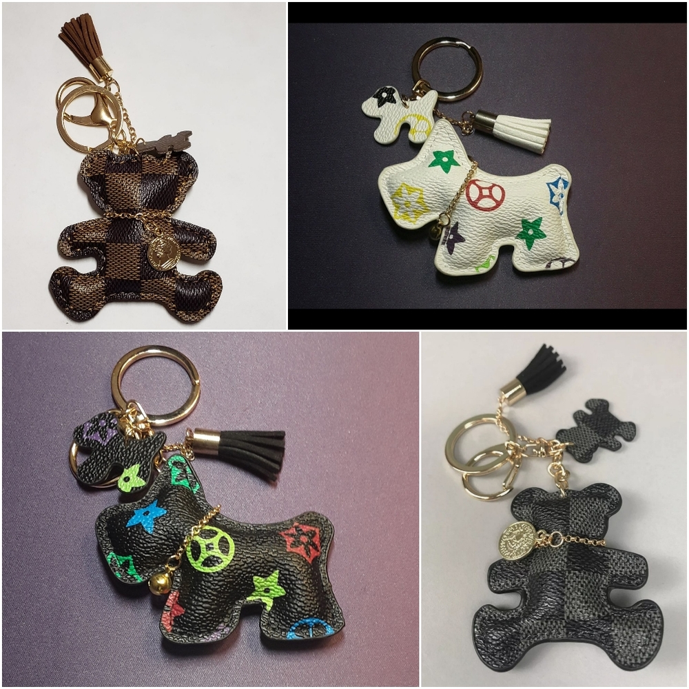 Checkered Bears and Floral Dog Bag Charms